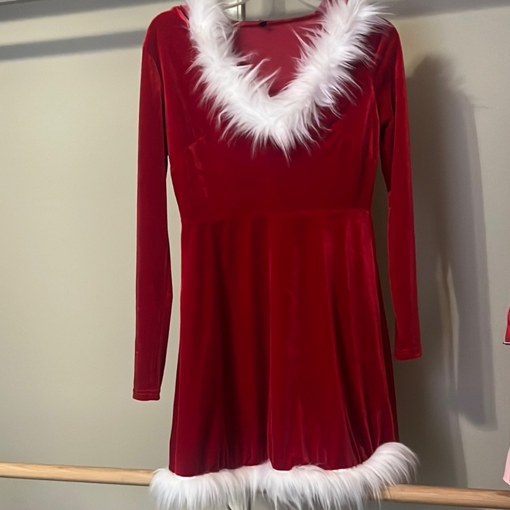 Mrs. Claus Red Velvet Dress with White Fur Trim